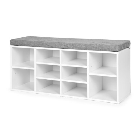 Szafka na buty ModernHome biała z szarą poduszką 10 półek