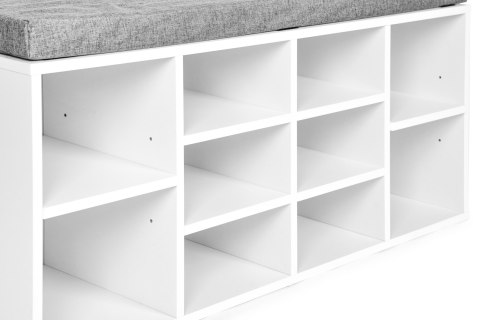 Szafka na buty ModernHome biała z szarą poduszką 10 półek