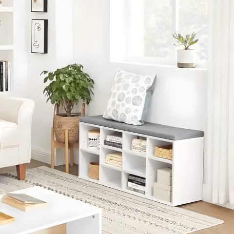 Szafka na buty ModernHome biała z szarą poduszką 10 półek