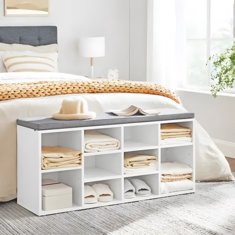 Szafka na buty ModernHome biała z szarą poduszką 10 półek