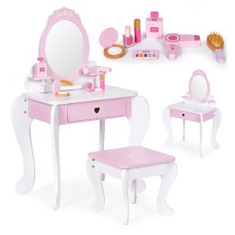 Toaletka Dziecięca Ecotoys Duża Drewniana Z Lustrem I 7 Dodatkami