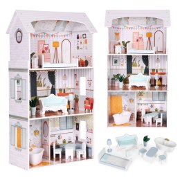 Domek Dla Lalek Alice Ecotoys 3 Piętra 4 Pomieszczenia 9 Mebelków