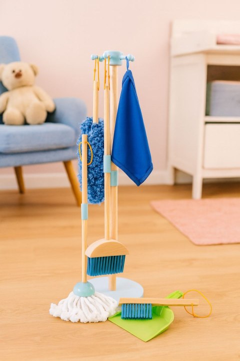 Drewniany Zestaw Do Sprzątania ECOTOYS 7 Elementów Mop Miotła Szufelka
