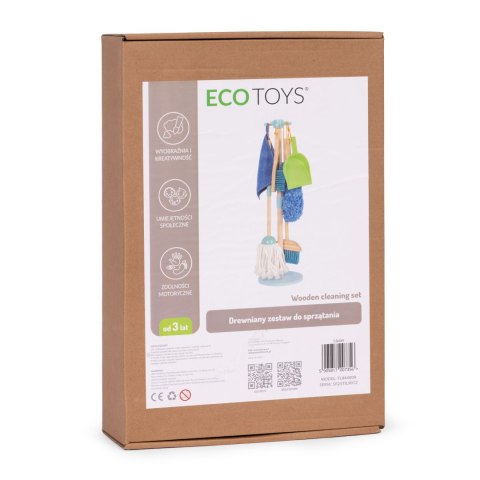 Drewniany Zestaw Do Sprzątania ECOTOYS 7 Elementów Mop Miotła Szufelka