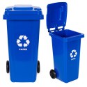 Kosz na śmieci 120L niebieski HDPE z gumowymi kołami