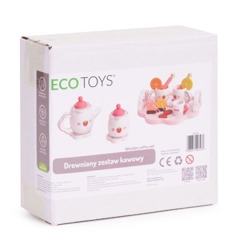 Drewniany Zestaw Do Herbaty Ecotoys 14 Elementów Motyw Truskawek