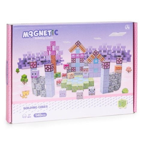 Klocki magnetyczne 140 elementów różowe sześciany