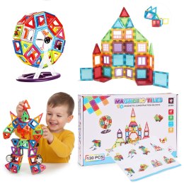 Klocki Magnetyczne 130 Elementów Domek Autko Przyczepka Kreatywne Zabawki