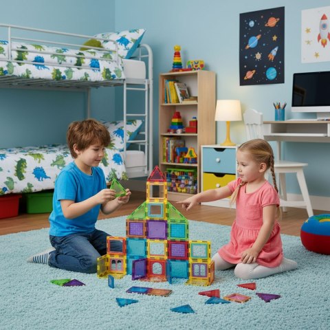 Klocki magnetyczne 130 elementów domek autko przyczepka