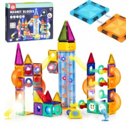 Klocki Magnetyczne LED 134 Elementy Tor Kulodrom Konstrukcje 3D Zabawka
