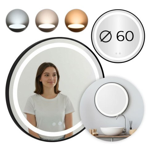 Lustro łazienkowe LED 60 cm ModernHome 3 barwy anti-fog