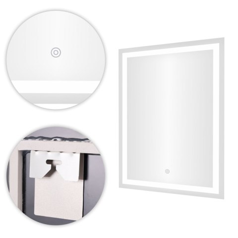 Lustro łazienkowe LED ścienne 50x70 cm 3 barwy włącznik dotykowy ModernHome