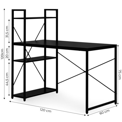 Biurko komputerowe ModernHome 120x60 cm z regałem czarne