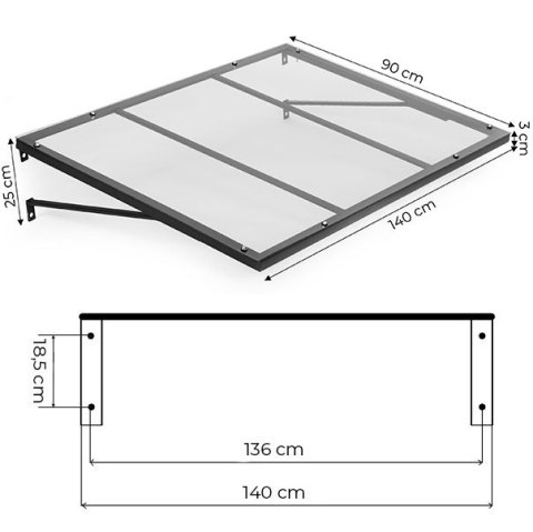 Daszek nad drzwi wejściowe 140x90 cm zadaszenie osłona UV MultiGarden