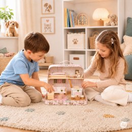 Domek Dla Lalek Ecotoys Drewniany Piętrowy Zestaw 20 Akcesoriów