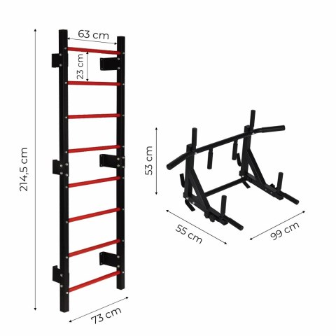 Drabinka gimnastyczna MOVEPRO 215 cm czarna z drążkiem