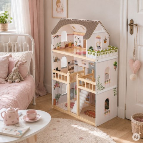 Drewniany domek dla lalek Laura 3 piętra 5 pomieszczeń