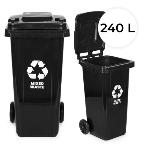 Kosz na śmieci 240L czarny HDPE z gumowymi kołami