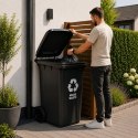 Kosz na śmieci 240L czarny HDPE z gumowymi kołami