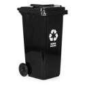 Kosz na śmieci 240L czarny HDPE z gumowymi kołami