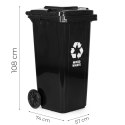 Kosz na śmieci 240L czarny HDPE z gumowymi kołami