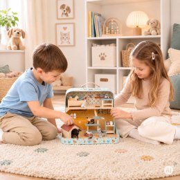 Sklep Zoologiczny Ecotoys Drewniany Zestaw 23 Akcesoria Walizka