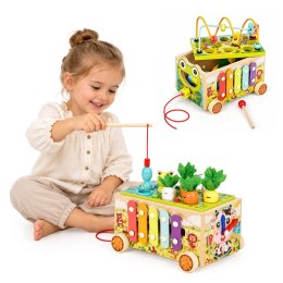 Drewniana Kostka Edukacyjna Ecotoys 8w1 Wózek Sorter Cymbałki Żabka