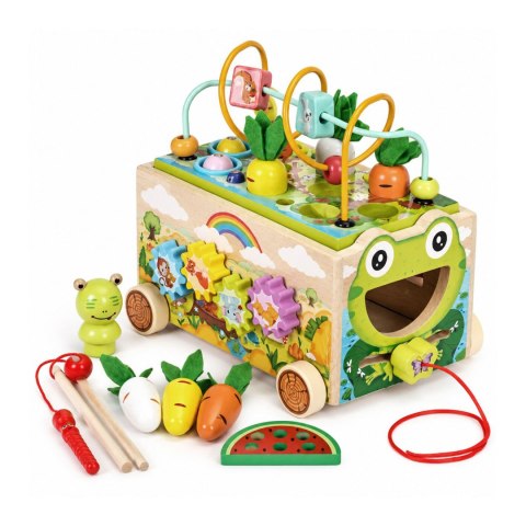 Drewniana Kostka Edukacyjna Ecotoys 8w1 Wózek Sorter Cymbałki Żabka