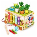 Drewniana Kostka Edukacyjna Ecotoys 8w1 Wózek Sorter Cymbałki Żabka