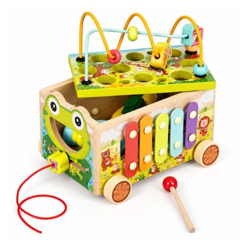 Drewniana Kostka Edukacyjna Ecotoys 8w1 Wózek Sorter Cymbałki Żabka