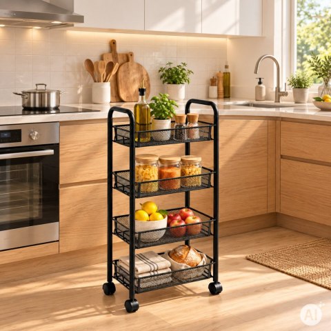 Metalowy regał mobilny ModernHome 4 półki czarny