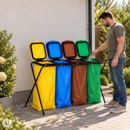 Stojak do segregacji śmieci 4x120 litrów kosz na śmieci odpady 4 stanowiska stelaż MultiGarden