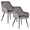 2x krzesło tapicerowane welurowe ModernHome ciemny szary