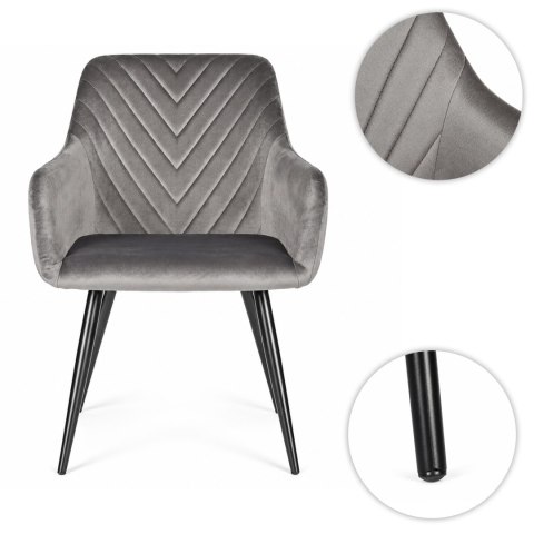 2x krzesło tapicerowane welurowe ModernHome ciemny szary