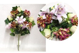 Bukiet wiązanka mieszany RÓŻA LILIA wys. 55 cm 11 łodyg kwiat 10- 5 cm FIOLETOWO-LIMONKOWY CIENIOWANY MZ-282C