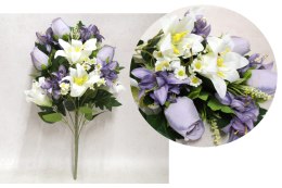 Bukiet wiązanka mieszany RÓŻA LILIA wys. 55 cm 11 łodyg kwiat 10- 5 cm FIOLETOWO-LIMONKOWY MZ-282D
