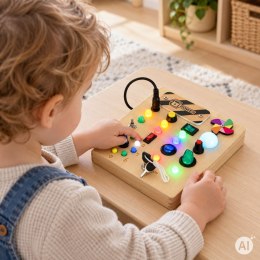 Drewniana Tablica Manipulacyjna ECOTOYS LED Kluczyk Nauka Dzieci