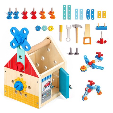 Drewniany Domek Majsterkowicza Ecotoys Zestaw 32 Elementy Narzędzia