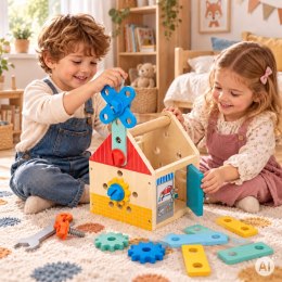 Drewniany Domek Majsterkowicza Ecotoys Zestaw 32 Elementy Narzędzia
