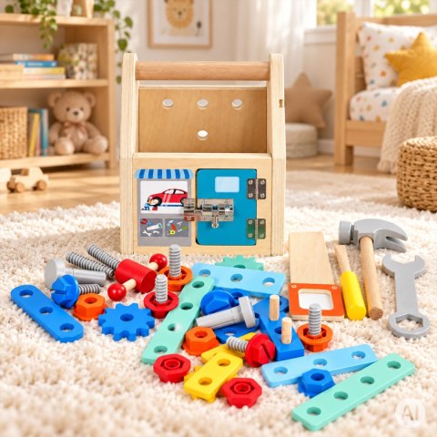 Drewniany Domek Majsterkowicza Ecotoys Zestaw 32 Elementy Narzędzia