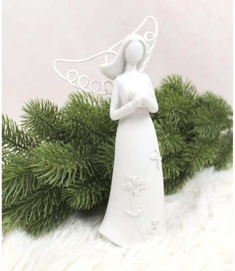 Figurka ceramiczna ANIOŁ z sercem 19 x 10 x 4 cm - biały TEA-B112G