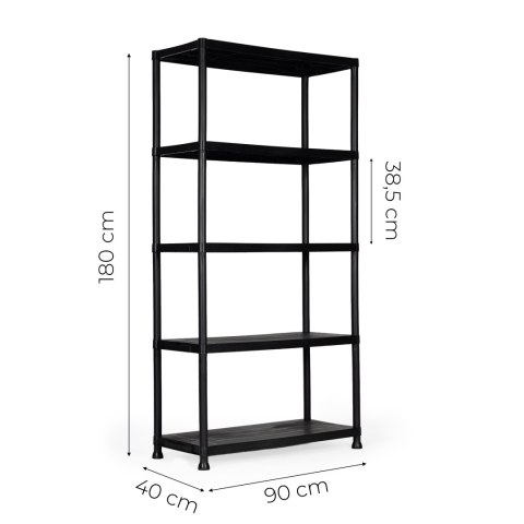 Regał gospodarczy ModernHome 5 poziomów czarny 90x40x180 cm