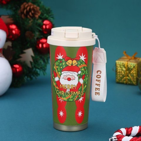 Świąteczny kubek termiczny 550ml z uchwytem i ustnikiem, MERRY CHRISTMAS CUP33