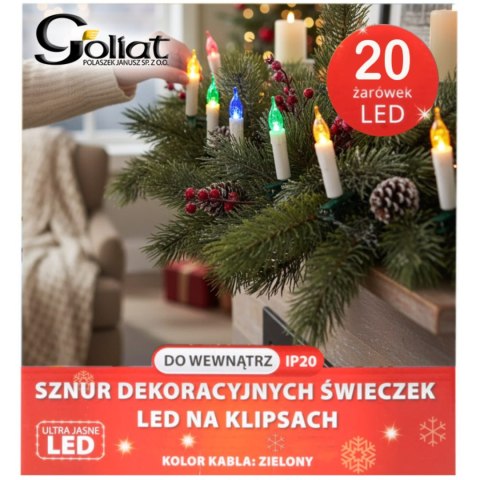 SZNUR DEKORACYJNYCH ŚWIECZEK NA KLIPSACH LAMPKI PRL 20 LED CIEPŁY BIAŁY
