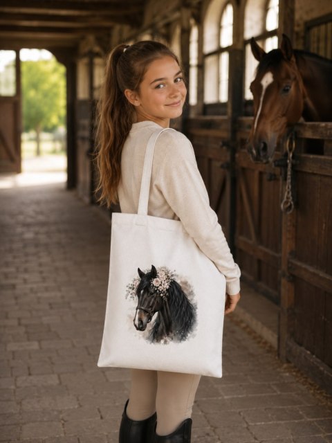 Torba bawełniana z ciemnogniadym koniem - 38 × 42 cm