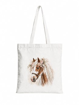 Torba bawełniana ze srokatym tobiano koniem z białą grzywą - 38 × 42 cm