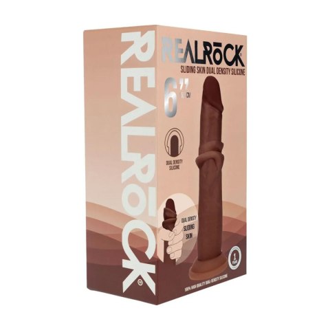 Dual Density Silicone Realistic Sliding Skin Dildo - 6" / 15,5 cm - Brown