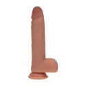 Dual Density Silicone Realistic Vibrating Thrusting Dildo with Balls - 8" / 20,3 cm - Tan