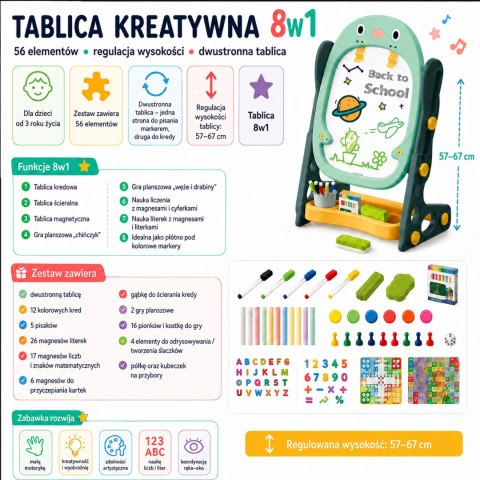 WOOPIE Dwustronna Tablica Magnetyczna do Rysowania i Nauki Liczb oraz Liter 56 el.
