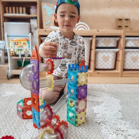 WOOPIE Klocki Magnetyczne Konstrukcyjne 3D Zestaw Edukacyjny Tor Kulkowy Kulodrom 126el.